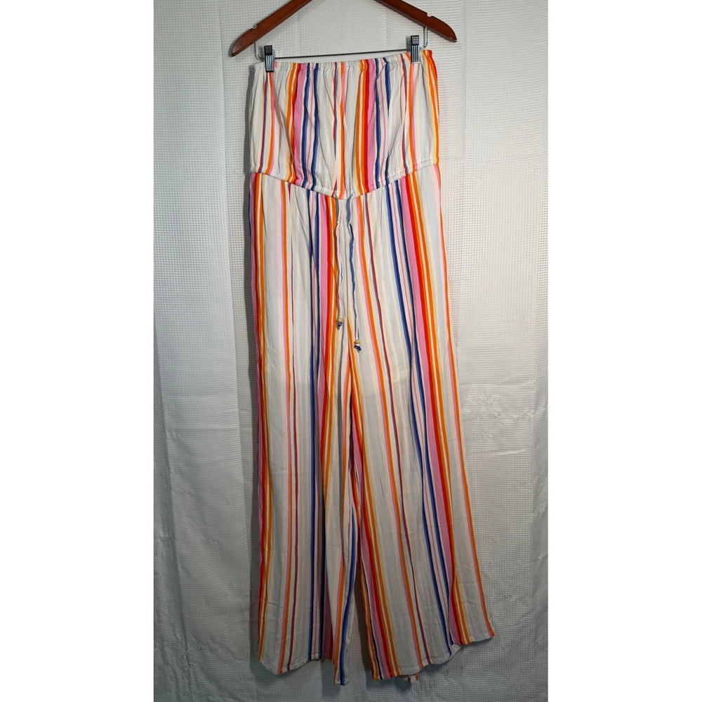 Versona Strapless Jumpsuit M Multicolor Striped Wide Leg Drawstring Waist